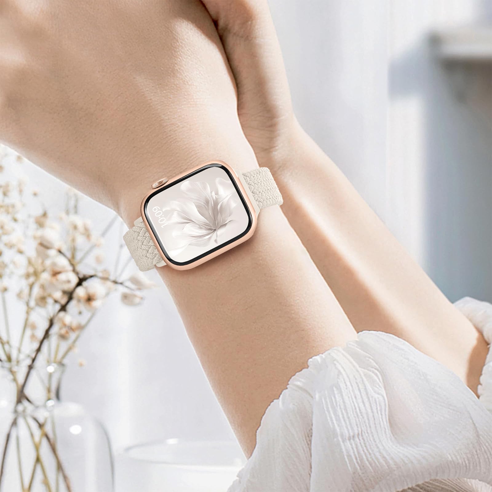 Lot de 5 bracelets fins tressés, extensibles, compatibles avec Apple Watch - 40 mm, 41 mm, 42 mm, 38 mm, 44 mm, 45 mm, 46 mm, 49 mm - Bracelets élastiques fins en nylon pour iWatch Series 10 9 8 7 6 5