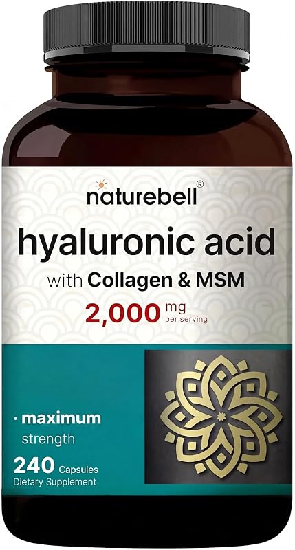 NatureBell Hyaluronic Acid 2,000mg with Collagen & MSM - 240 Capsules - Skin Hydration, Hair, Nail & Joint Support - Water Soluble Formula for Easy Absorption* - Non-GMO & Gluten-Free | Skin Hydration, Hair, Nail & Joint Support, Water Soluble Formula for Easy Absorption*, Non-GMO & Gluten-Free