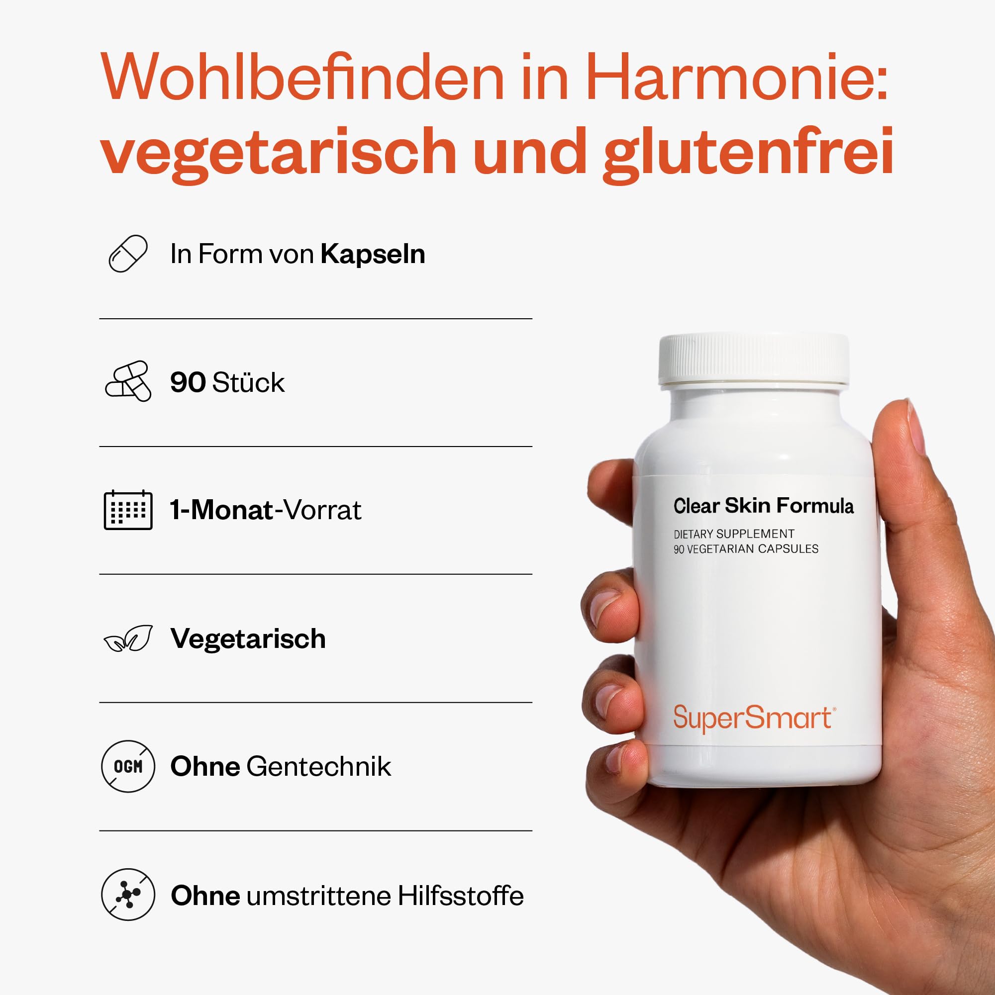 Clear Skin Formula - Reine & Gesunde Haut - 90 vegane Kapseln - SuperSmart