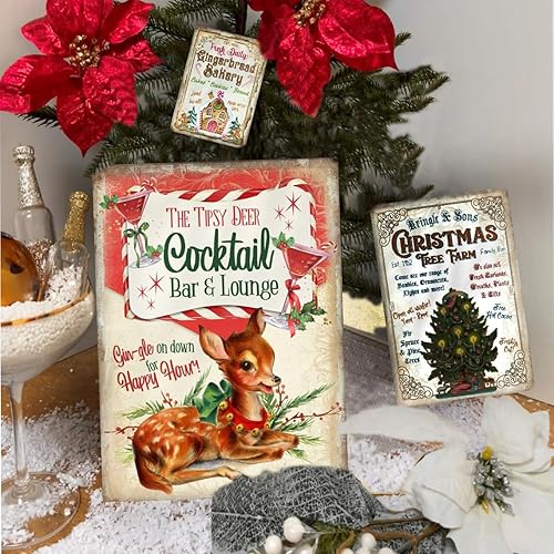 Miniatura 5 de Letrero de metal con diseño de tren de pan de jengibre, decoración de pared, cartel de galletas de jengibre, póster de vacaciones, decoración de