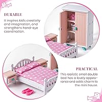 Vista 3 de BABESIDE Juego de muebles de dormitorio de casa de muñecas, 7 piezas de accesorios de casa de muñecas de madera rosa para muñecas de 3 pulgadas