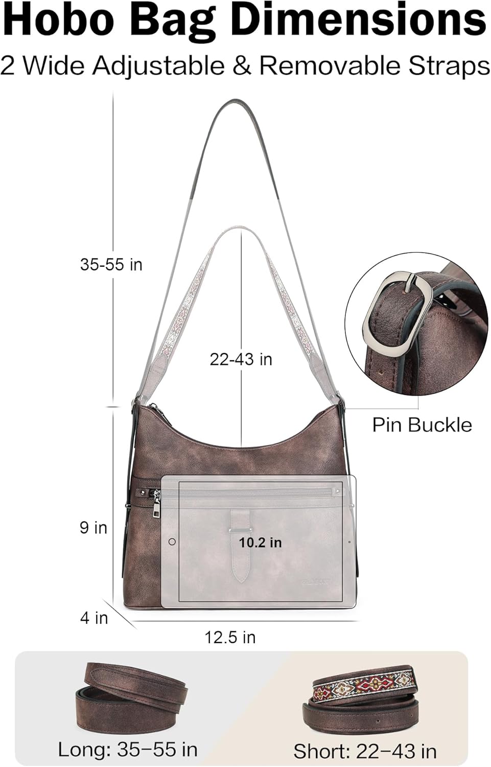 FADEON Womens Purses and Handbags, Designer Leather Crossbody Bags, Ladies Hobo Shoulder Bag with 2 Adjustable Strap - Image 6