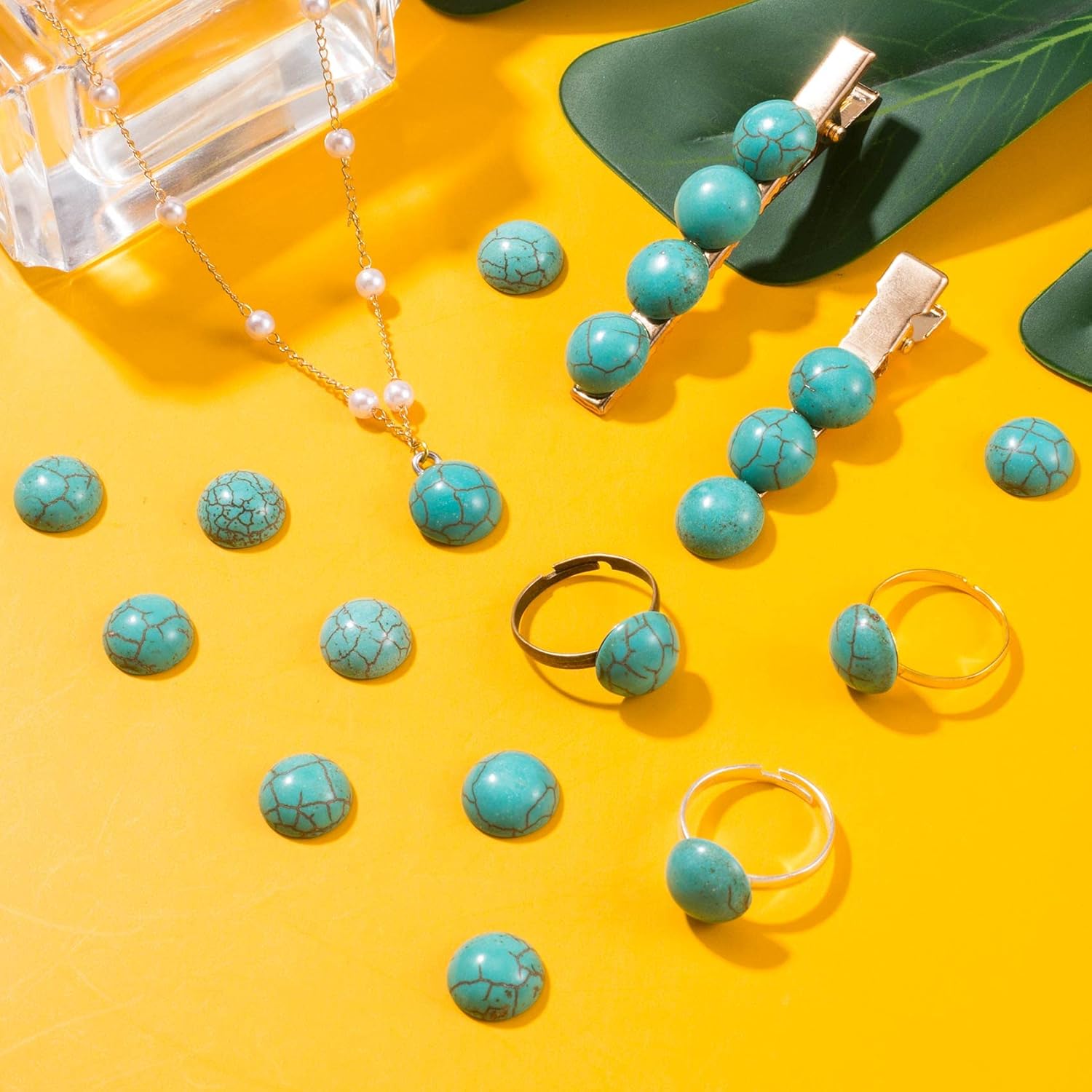 80pcs Blue Turquoise Beads for Jewelry Making 12mm, Synthetic Turquoise Gemstone Cabochons Flat-Back No Hole Dome Cameos Beads for Bracelet Necklace Earrings Making - Image 2