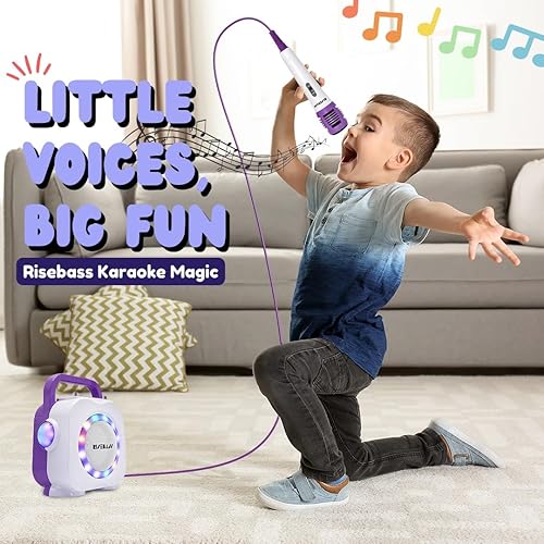 Miniatura 8 de Máquina de karaoke para niños, altavoz Bluetooth con 2 micrófonos, máquina de karaoke portátil para niños para niñas y niños, regalo de cumpleaños