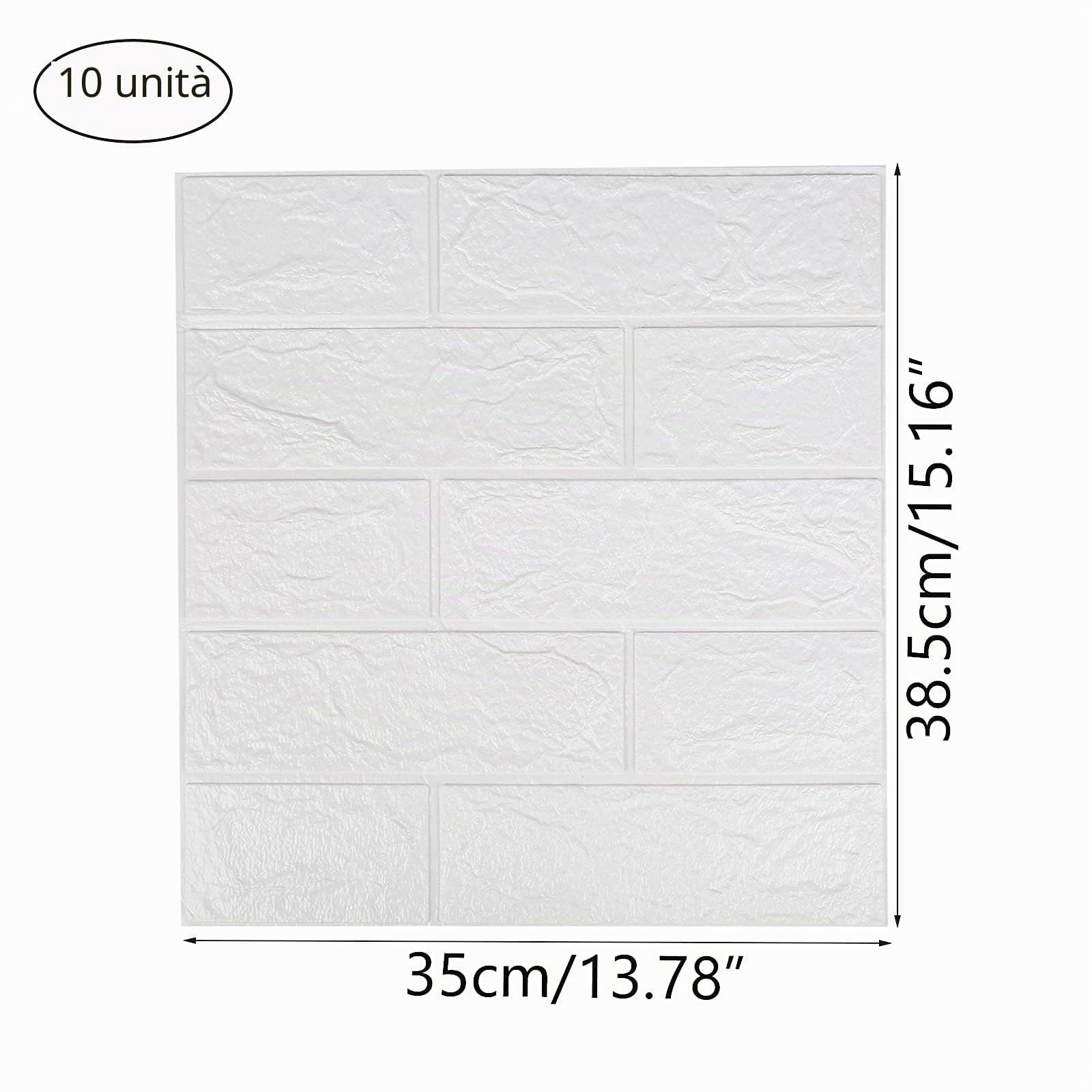 Carta da parati 3D, 10 pezzi 3D mattoni autoadesivi, 38,5 x 35 cm, motivo mattone bianco, per bagno, camera da letto, soggiorno, balcone, cucina