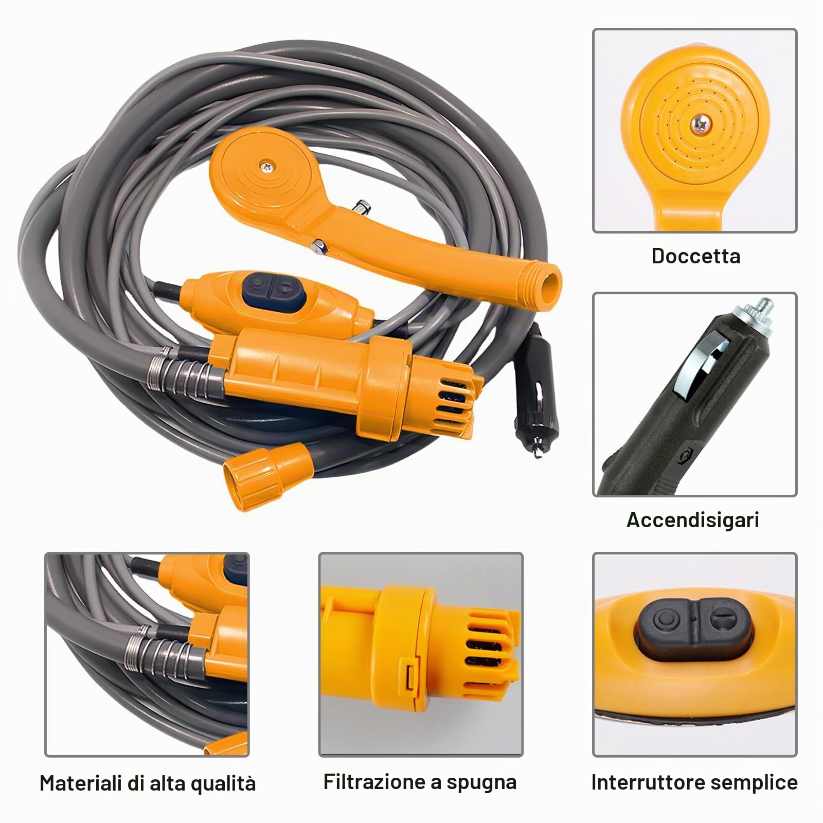 BORDEAG Doccia da Campeggio con Pompa, Doccia da Campeggio Portatile con Pompa, Doccia Esterna Portatile 12v, Doccia da Campeggio, Doccia da Esterno, Doccia Esterna per Viaggi in Campeggio, Giardino