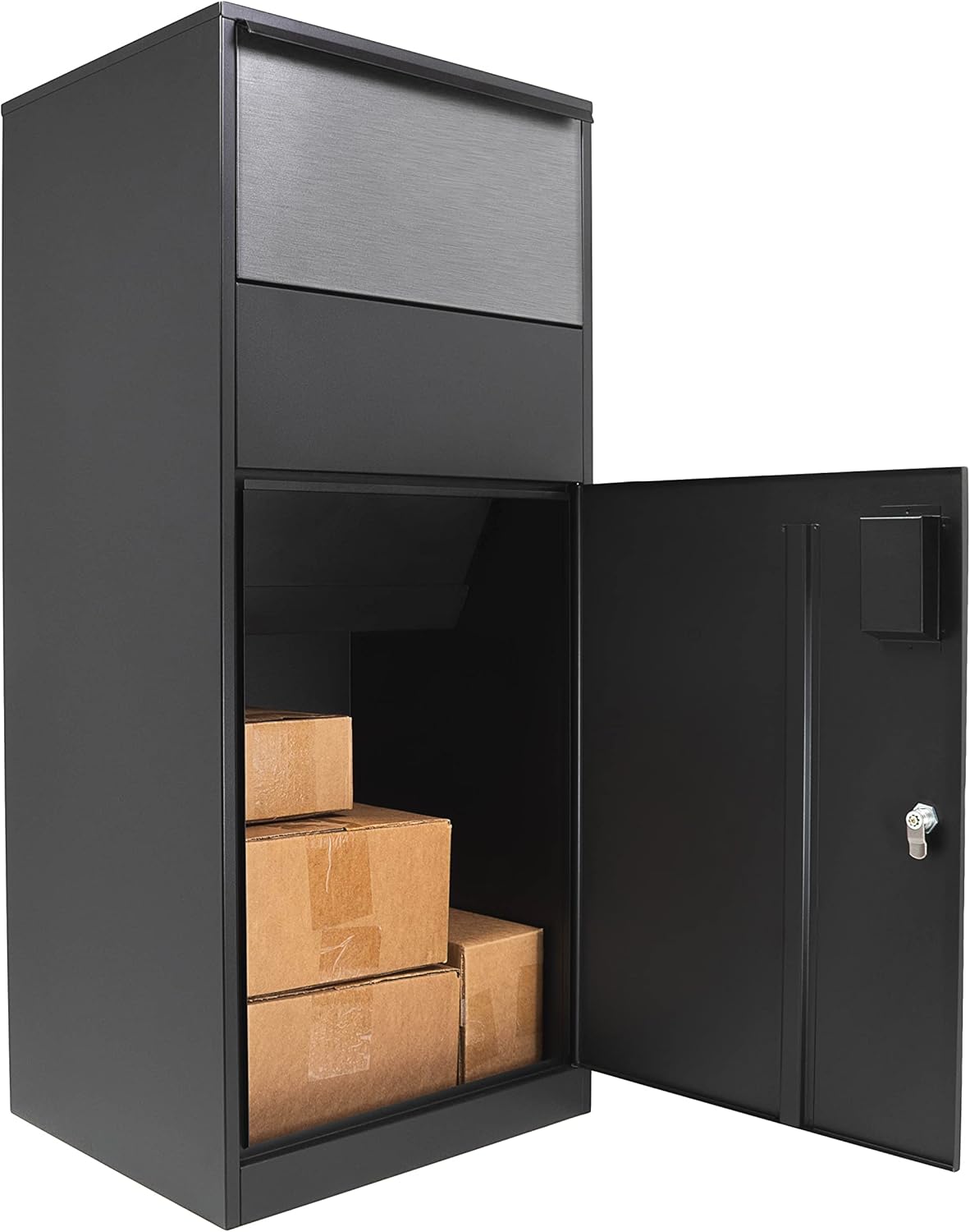 Winbest Large Steel Freestanding Floor Parcel Package Drop with Locking Letterbox Drop Mail Box with Multi Compartments, Black