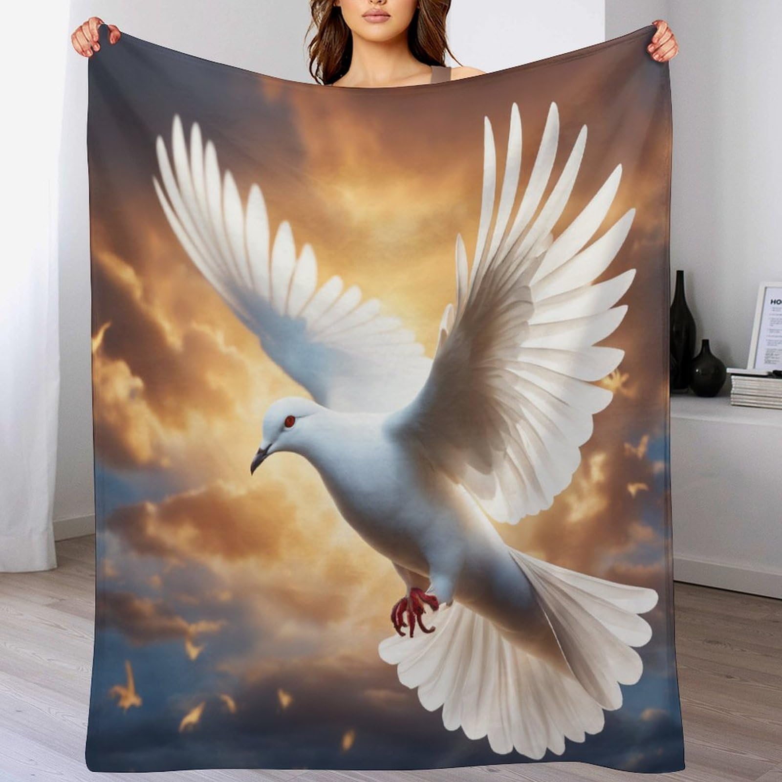 Couverture de canapé chaude Colombe Blanche en flannel douce pour vos soirées toutes saisons