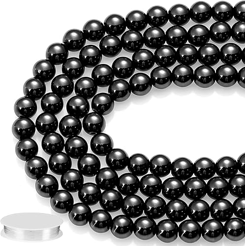 300 cuentas de hematita natural de 0.315 pulgadas (0.315 in), piedras preciosas negras, redondas sueltas para fabricación de joyas con cordón