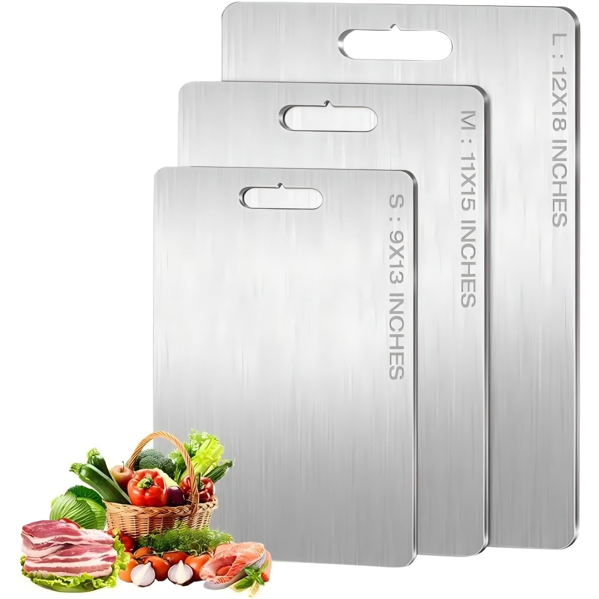 Titanium Cutting Boards for Kitchen,Stainless Steel Cutting Board，Cutting Edge Hygiene & Durability Metal Cutting Board, Double Sided Food-Grade Chopping Board for Meat Fruit & Vegetable (10 * 14in)
