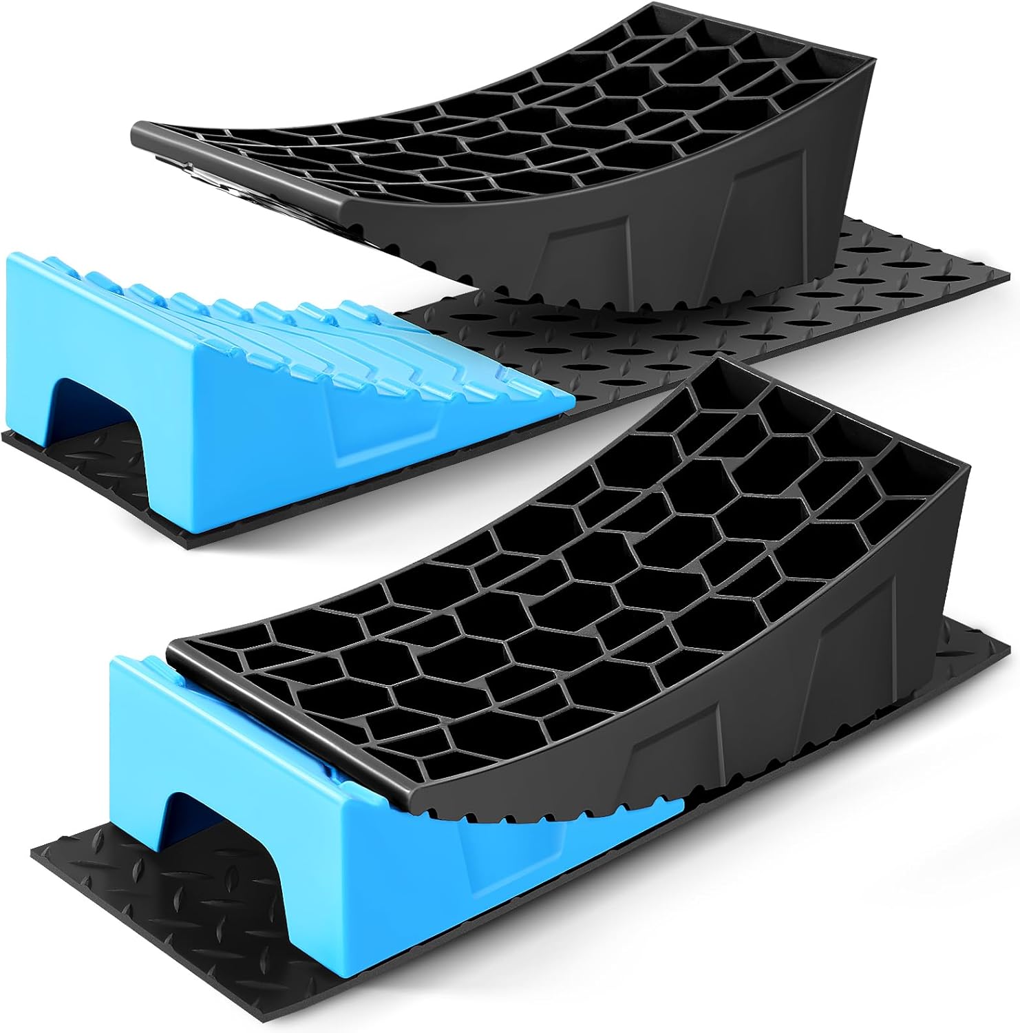 RV Leveling Blocks Kit, Heavy Duty Camper Leveling System, Travel Camper Leveler RV Leveling Blocks Ramp with Anti-Slip Mats & Carrying Bag for Trailer, Motorhome, Dual Axle Trailer 2 Pack