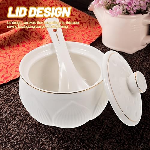 Miniatura 4 de UPKOCH Olla pequeña de cerámica con tapa, cuchara, tazón de sopa de vapor, taza para cocinar al vapor para el hogar, cocina, huevo, natillas