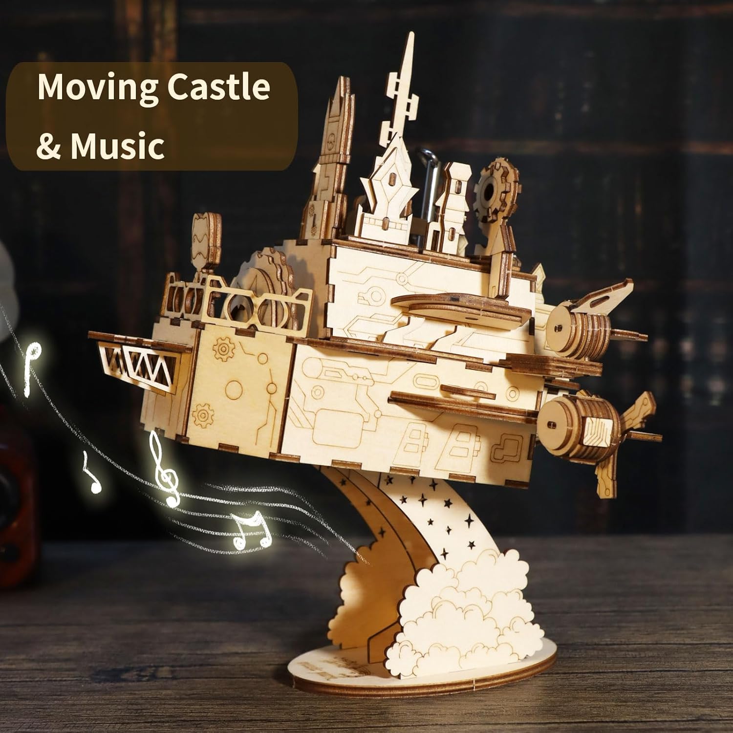 3D Wooden Puzzles Moving Castle Music Box Kits Castle Building Model DIY Crafts Birthday Gift for Women