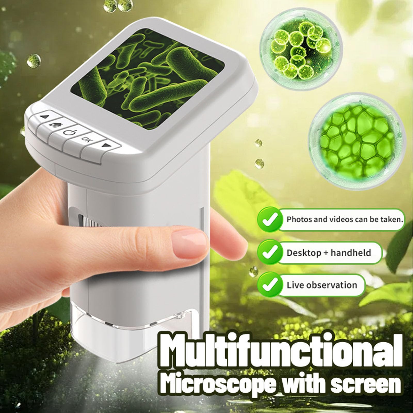 Luocute Microscopio Electrónico Portátil 120-1200X, Microscopio Digital Portátil con 6 Luces LED, para Estudiantes Experimentos Científicos Grabación de Vídeo Fotográfico