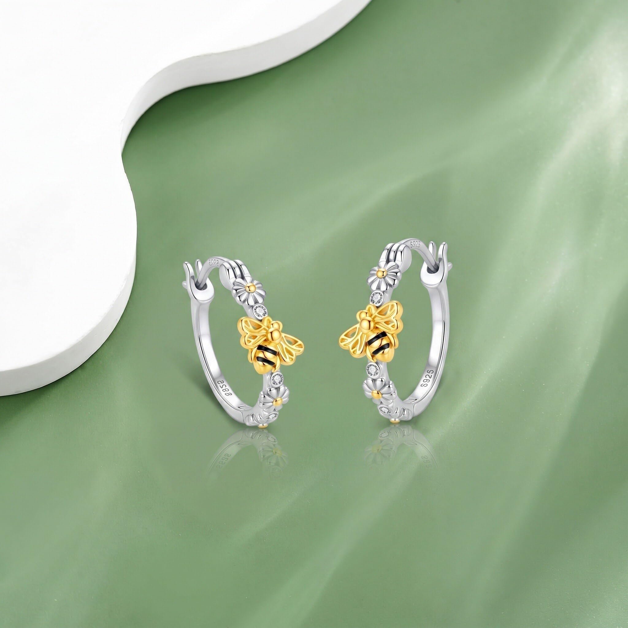 Pendientes de aro de margaritas de abeja de plata de ley 925, abejas, joyas de cumpleaños, regalo diario para mujeres