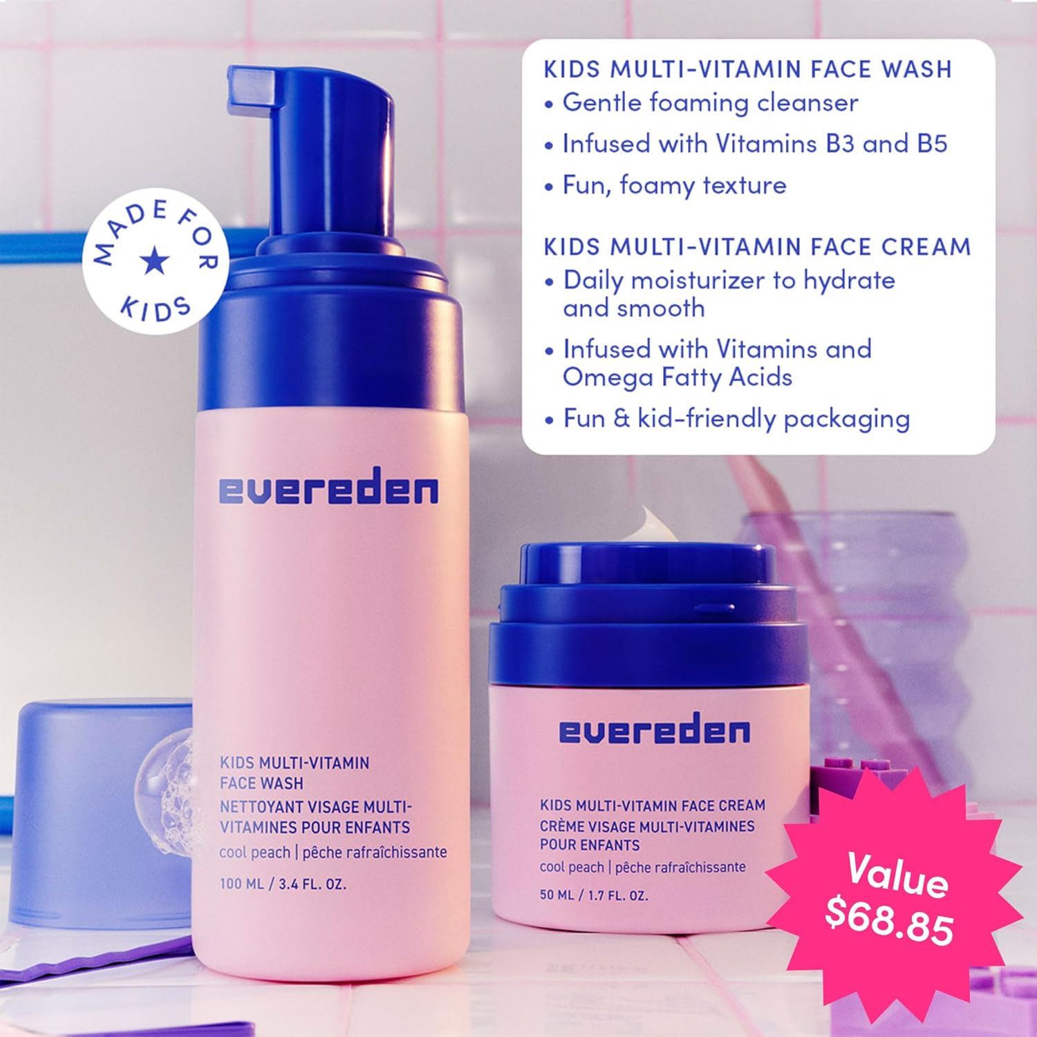 Evereden Happy Kids Skin & Lips Routine - Multi-Vitamin Face Wash & Face Cream Peach & Tinted Lip Oil Sakura Pink Set - Clean & Vegan Skin Care for Kids 3+ - Moisturizing, Nourishing, & Protective - Image 3
