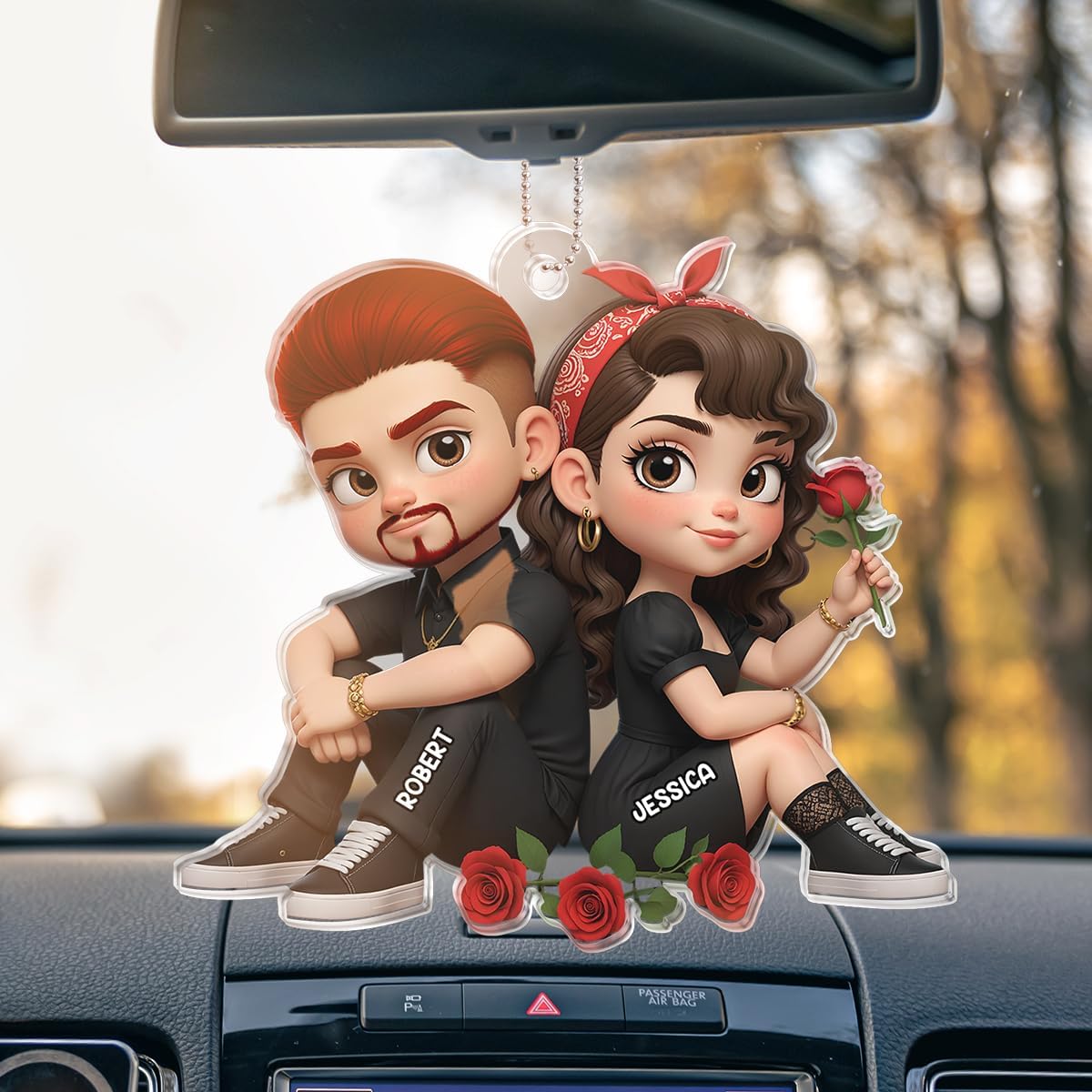 Custom Personalized Car Accessories for Rear View Mirror Hanger Customized Car Hanging Ornament Decoration Personalized Romantic Decor for Couple Husband Wife - Gifts for Her Him