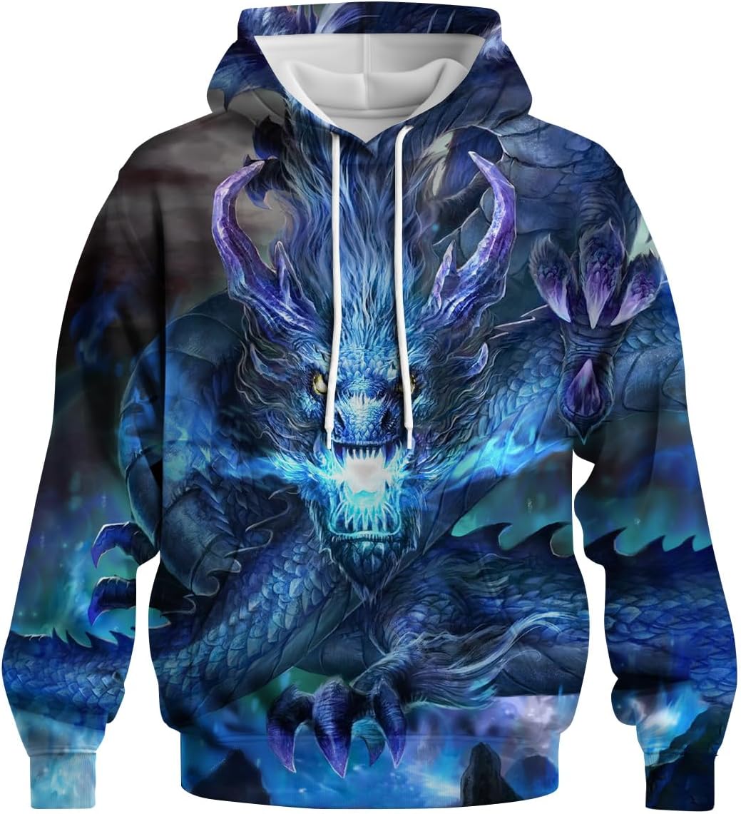 Novelty Long Sleeve Hoodie Funny Fashion Dragon Graphic Sweatshirts