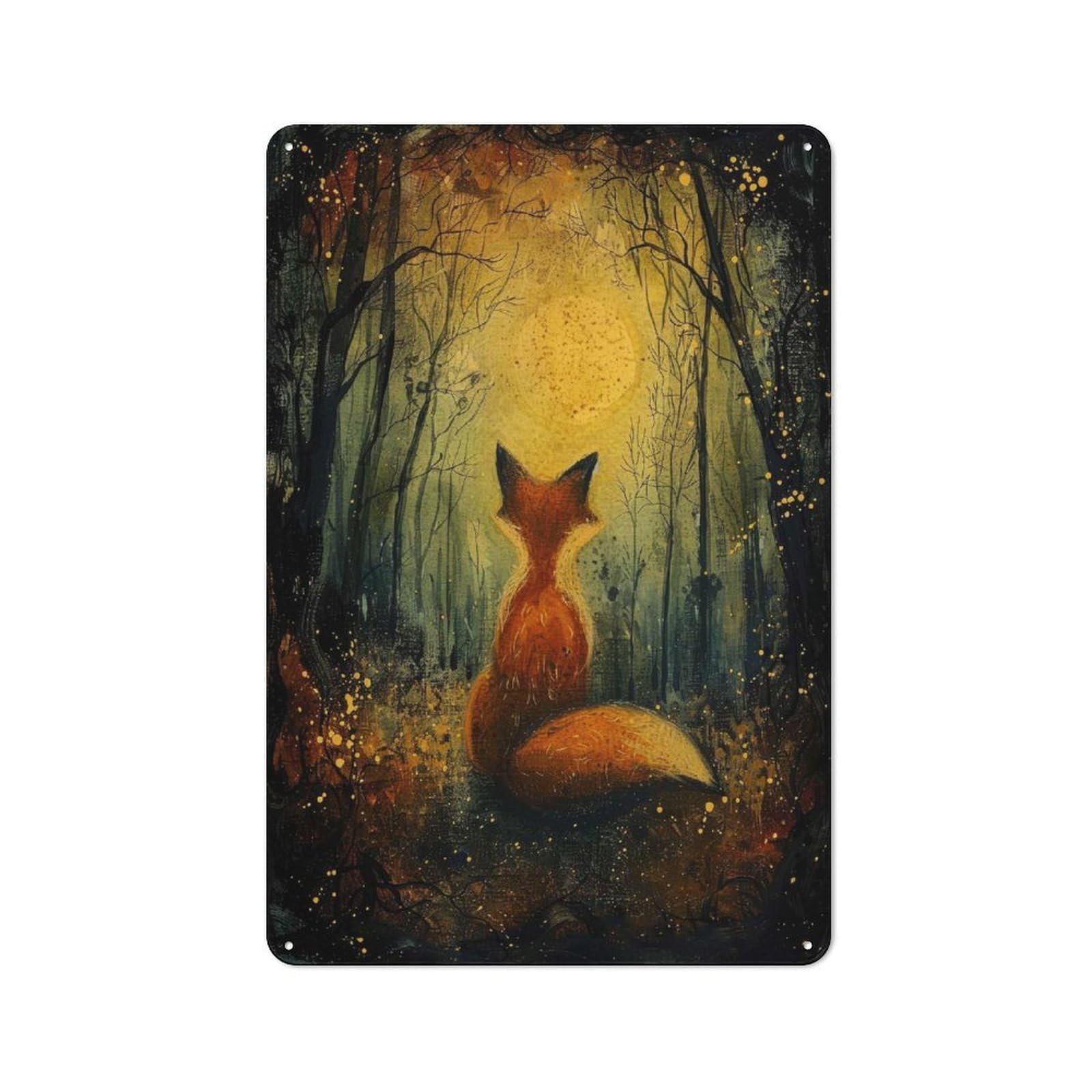 Junmoney Moonlit Fox Magic Retro Metal Plaque 30X20cm For Lounge Or Reading Corner, Suited To Lounge Decor Fans