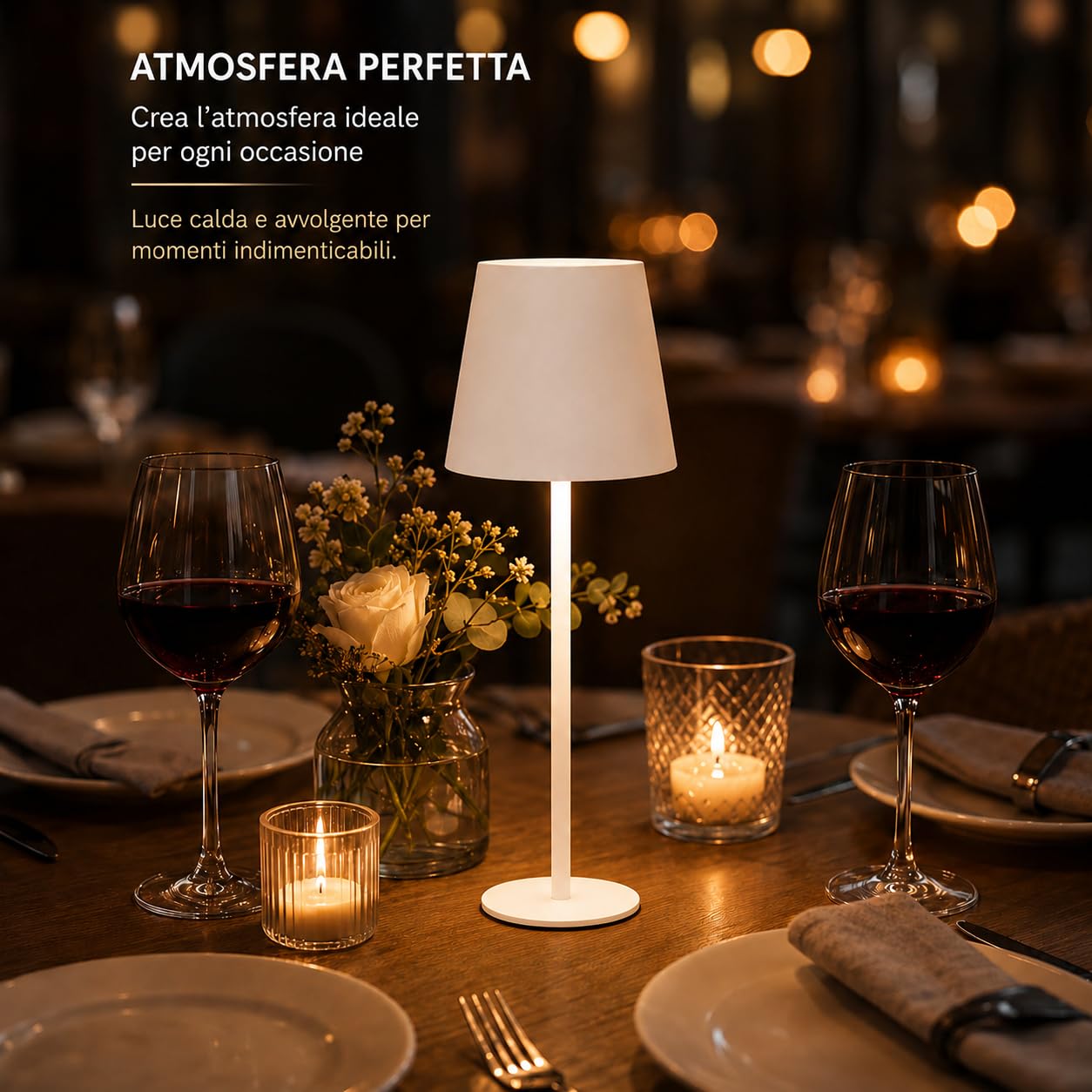 Set di 8 Lampada da Tavolo Bianco Touch Senza Fili Ricaricabili, LED Dimmerabili con 3 Tonalità di Luce 3000-6500K, Impermeabili IP54, Ideali per Interni ed Esterni