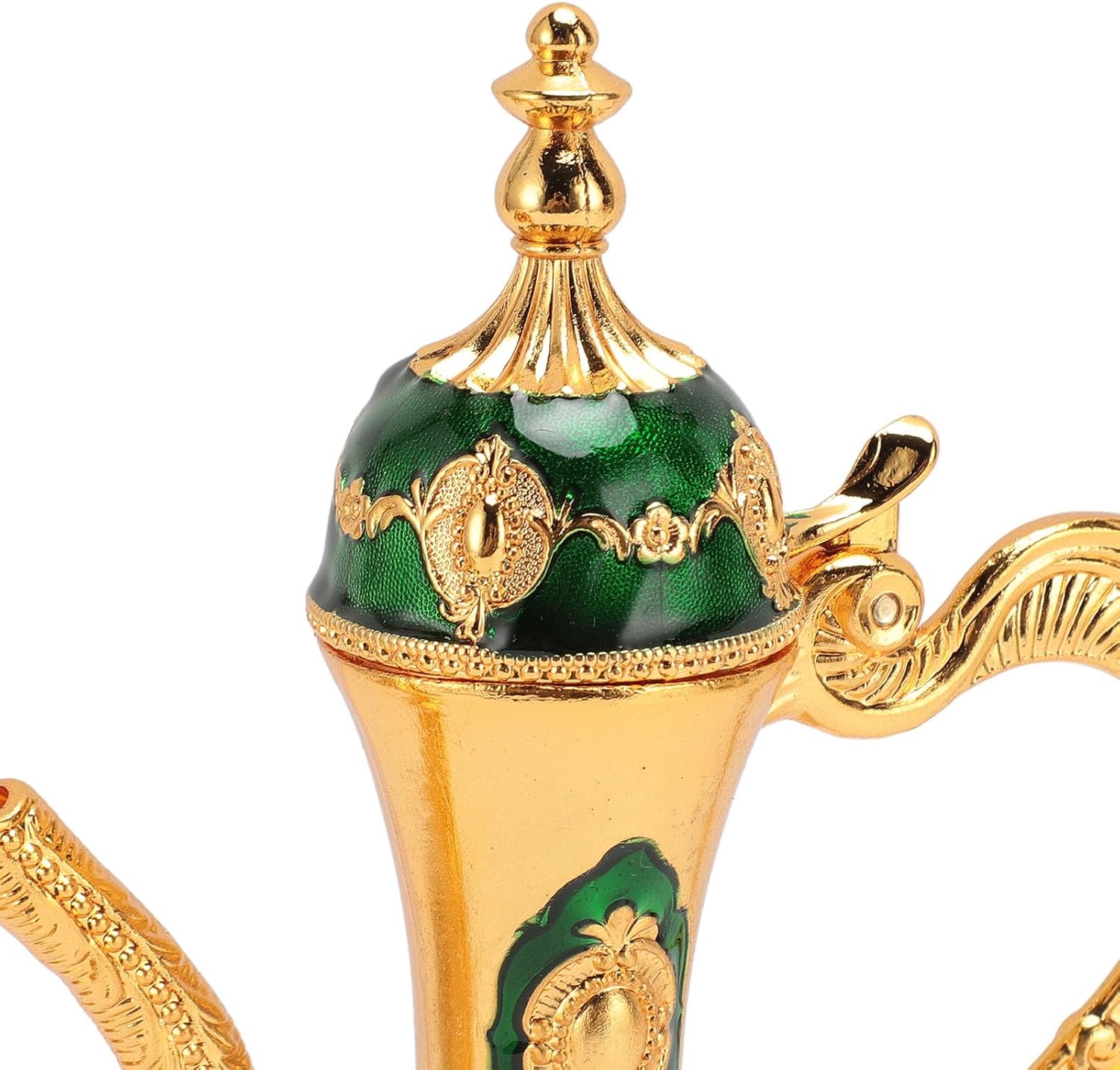 Vintage Coffee Pot Set, European Wine Pot Kit with 6 Cups, Zinc Alloy Teapot Tea Service Set for Wedding Birthday Gift, Elegant Metal Coffee and Wine Serving Tray (Gold Green)