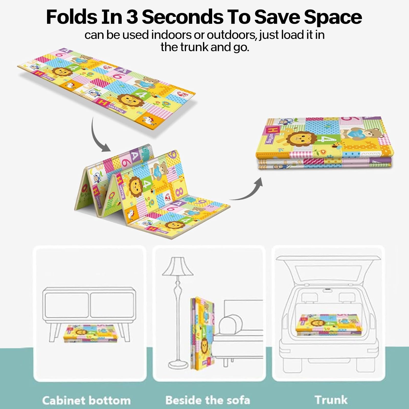 PZCC Tapis de Jeu pour BéBé, Tapis Rampant Pliable, Tapis de Jeu Épais Antidérapant et Imperméable, Tapis Enfant Double Face pour Salon, Jeu Éducatif pour Ramper pour BéBés de 0 à 6 Mois (Transport)