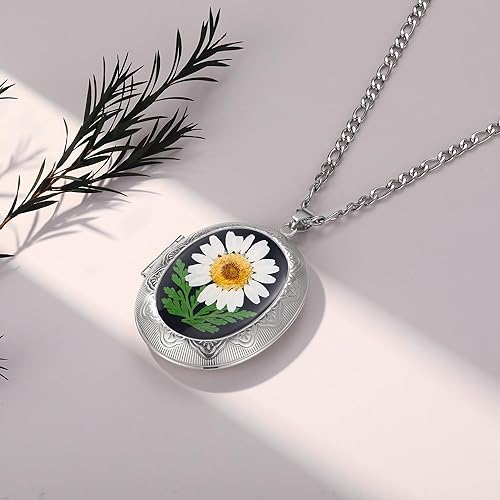 Miniatura 24 de Forget-Me-Not and Queen Anne's Lace Pressed Wildflower Necklace Birth Month Real Flower Necklace Gold/Silver Pressed Flower Jewelry