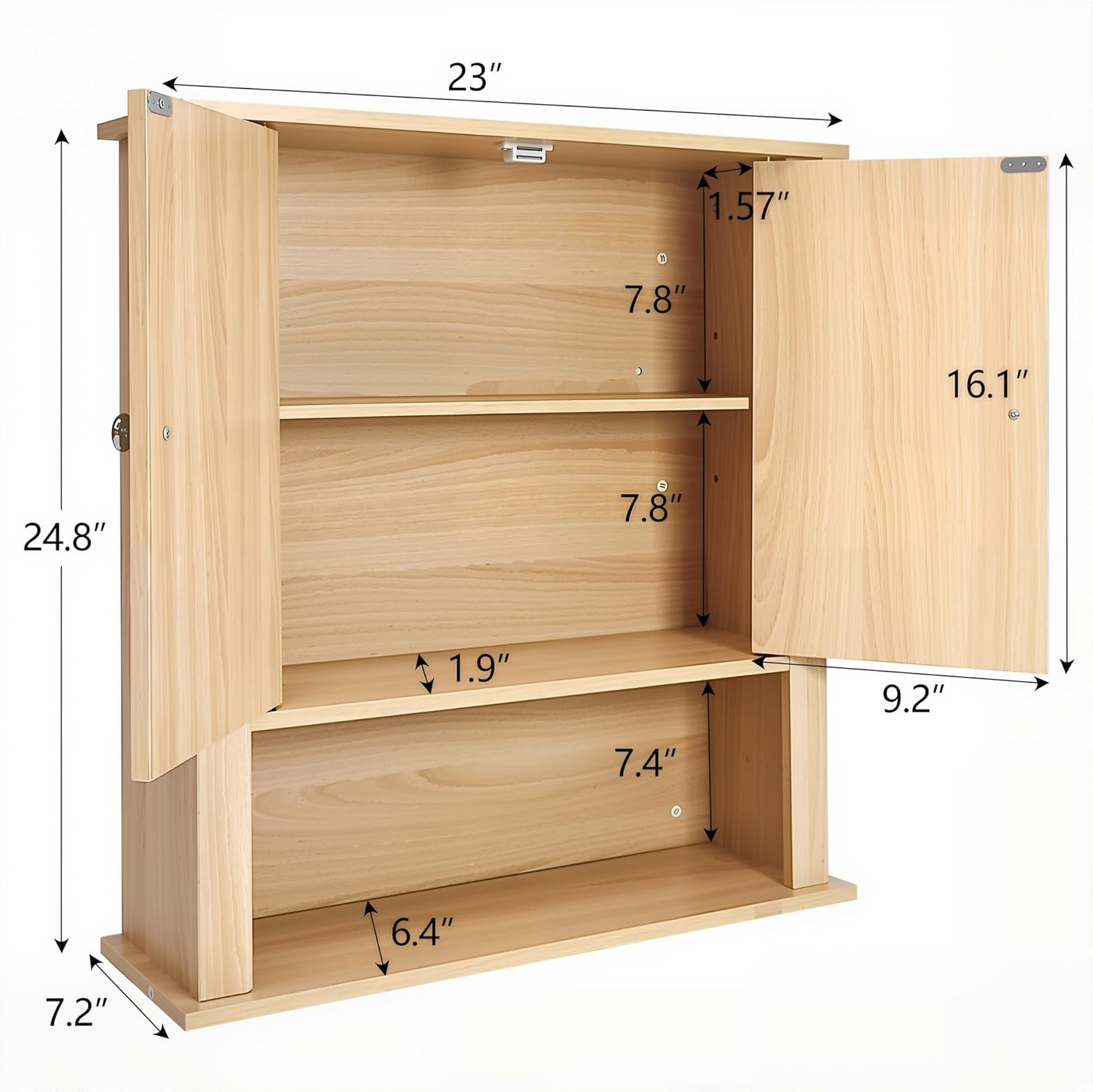 Bathroom Cabinet Wall Mount, Over The Toilet Storage Cabinet, Medicine Cabinet with 2 Doors, Bathroom Storage Cabinet, Upper Storage Cabinets for Kitchen Laundry Room (Nature)