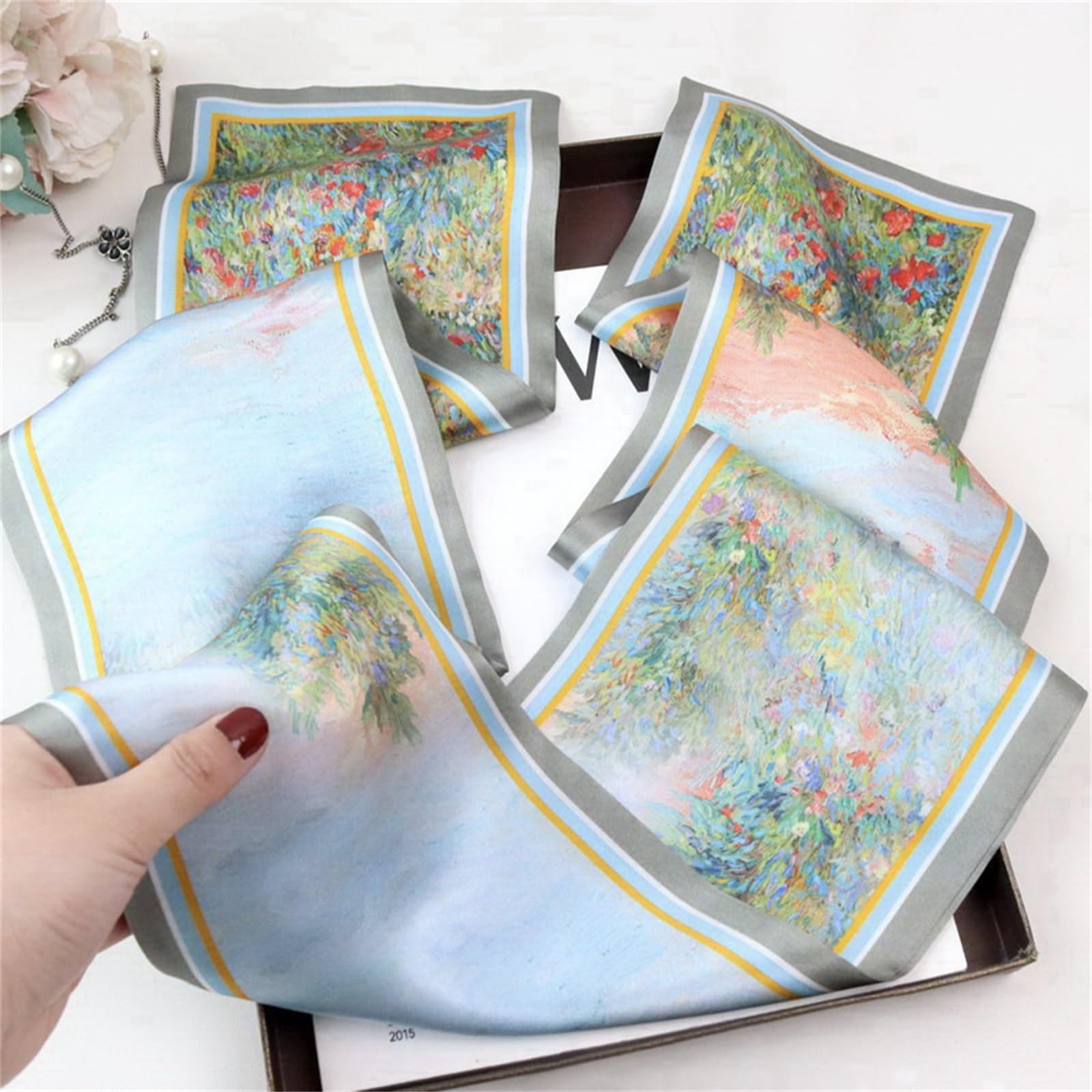 Sciarpa di Seta Sciarpa di seta con temperamento stile pittura a olio primaverile Sciarpa al collo svolazzante Sciarpa lunga di seta Sciarpe di Seta da Donna