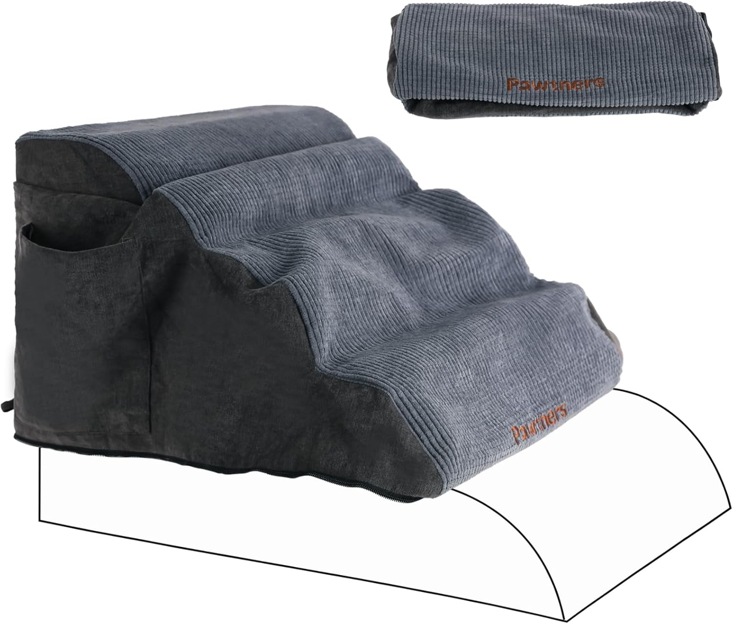 Pawtners 4ステップ犬用階段カバー 交換用 防水 &amp; 洗えるカバー オリジナルアクセサリーセット グレー