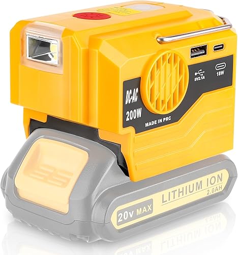 Hipoke Inversor de corriente para batería Dewalt de iones de litio de 20 V máx, adaptador de 20 V a 120 V con puerto USB, puerto tipo C y luz LED de