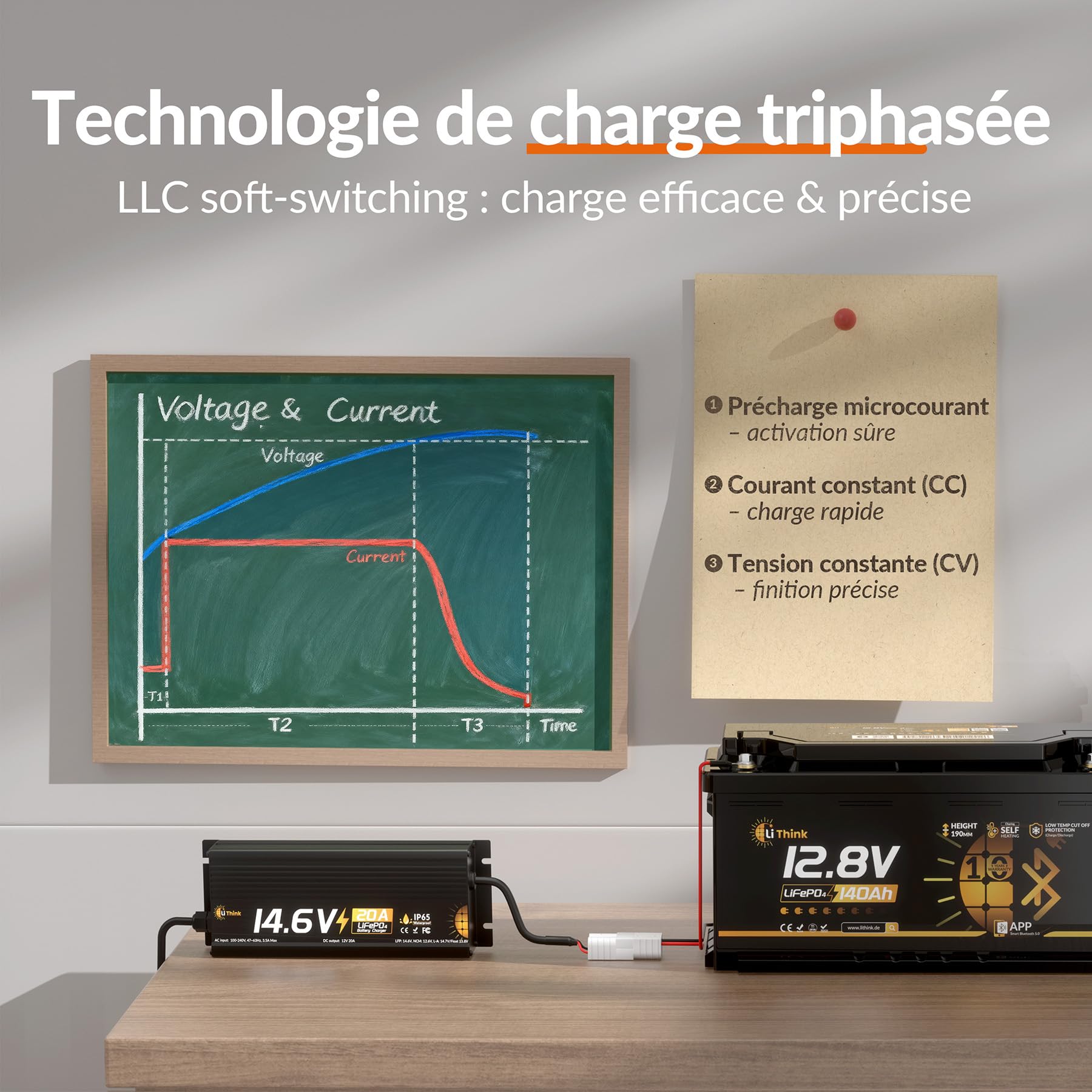 Chargeur de Batterie Lithium 14,6V 20A pour Batterie LiFePO₄ 12V