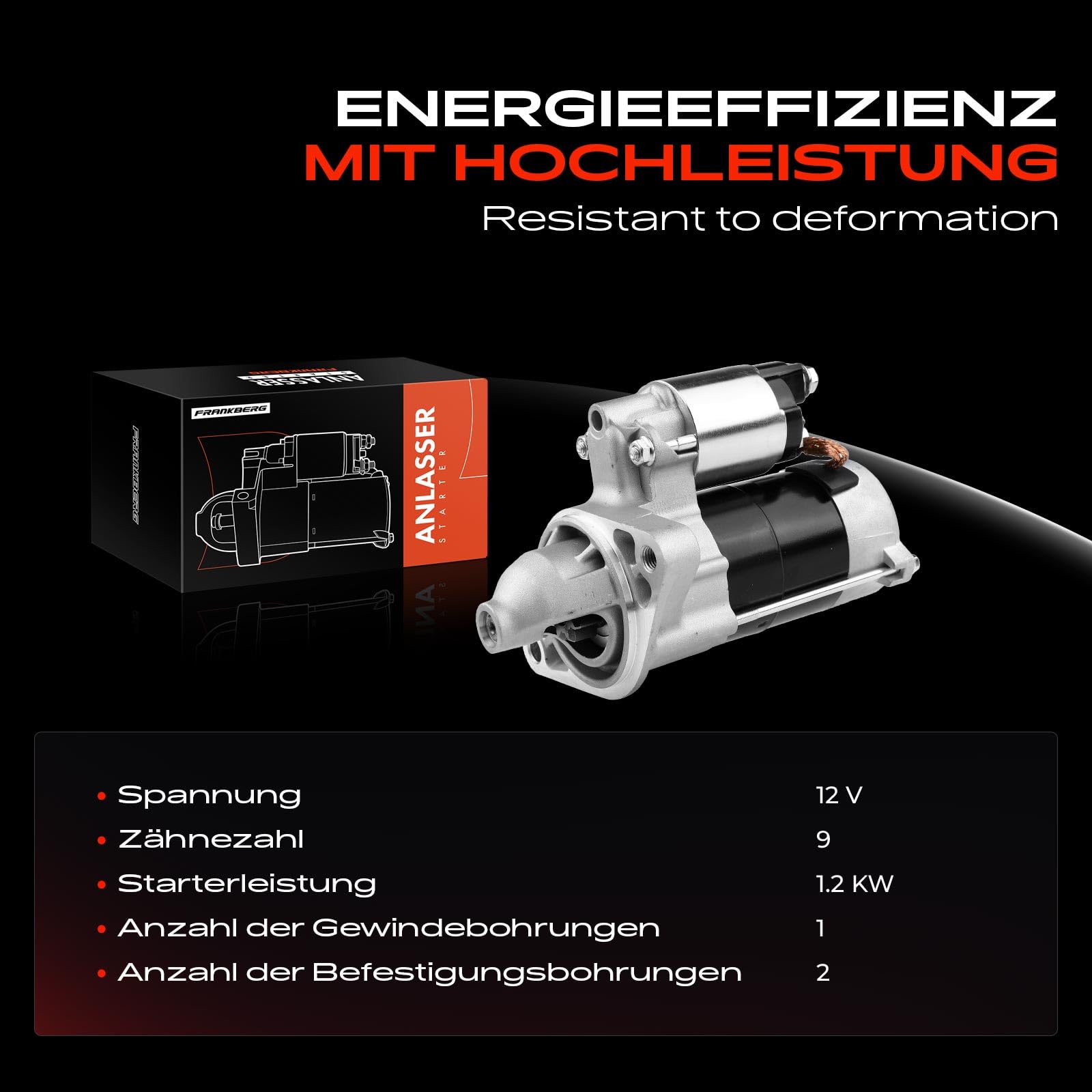 Frankberg Motor de arranque para automóvil Gasolina 1,2 KW/12 V/9 dientes Compatible con Verso R2 R.A.V 4 III A3 A.u.r.i.s Touring E18 Replace# 33291N,28100-37031