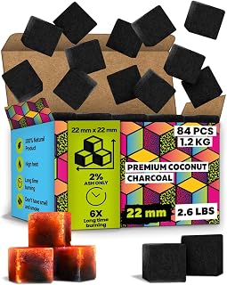 112 pcs Hookah Charcoal Hookah Coals for Hookah Coconut 22mm Cubes – Pack 112 pcs &1.2 KG (2.6 lbs) – Premium Quality 22mm M. ROSENFELD 100% Natural Coconut Charcoal Hooka Cubes – NOT Quick Light