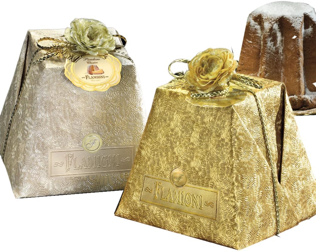 FLAMIGNI 1930 | Artisanal Natural Leavened Italian Pandoro Cake in Elegant Gift Box Hand Wrapped Assorted Colors Silver or Gold Luxury Packing Paper Festivity 1kg