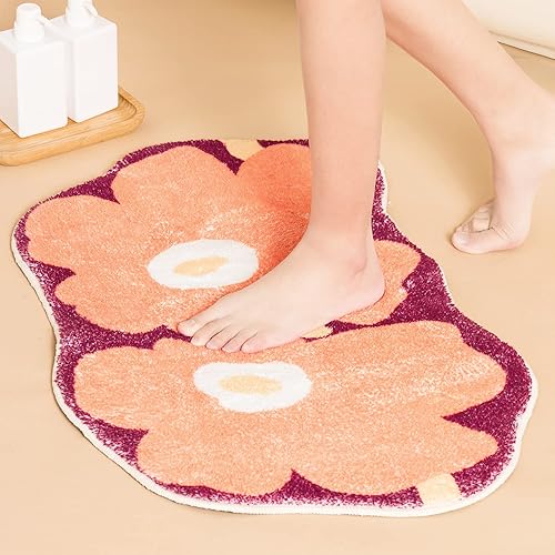 Alfombra de baño con diseño de flores de microfibra antideslizante, alfombra de baño absorbente para baño, lavable a máquina