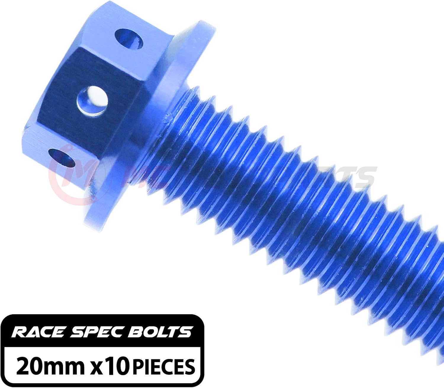 MC MOTOPARTS Pre-drilled CNC Race Spec Bolts M6 x 20mm Flanged HEX Head Screws 10 pcs (Blue)