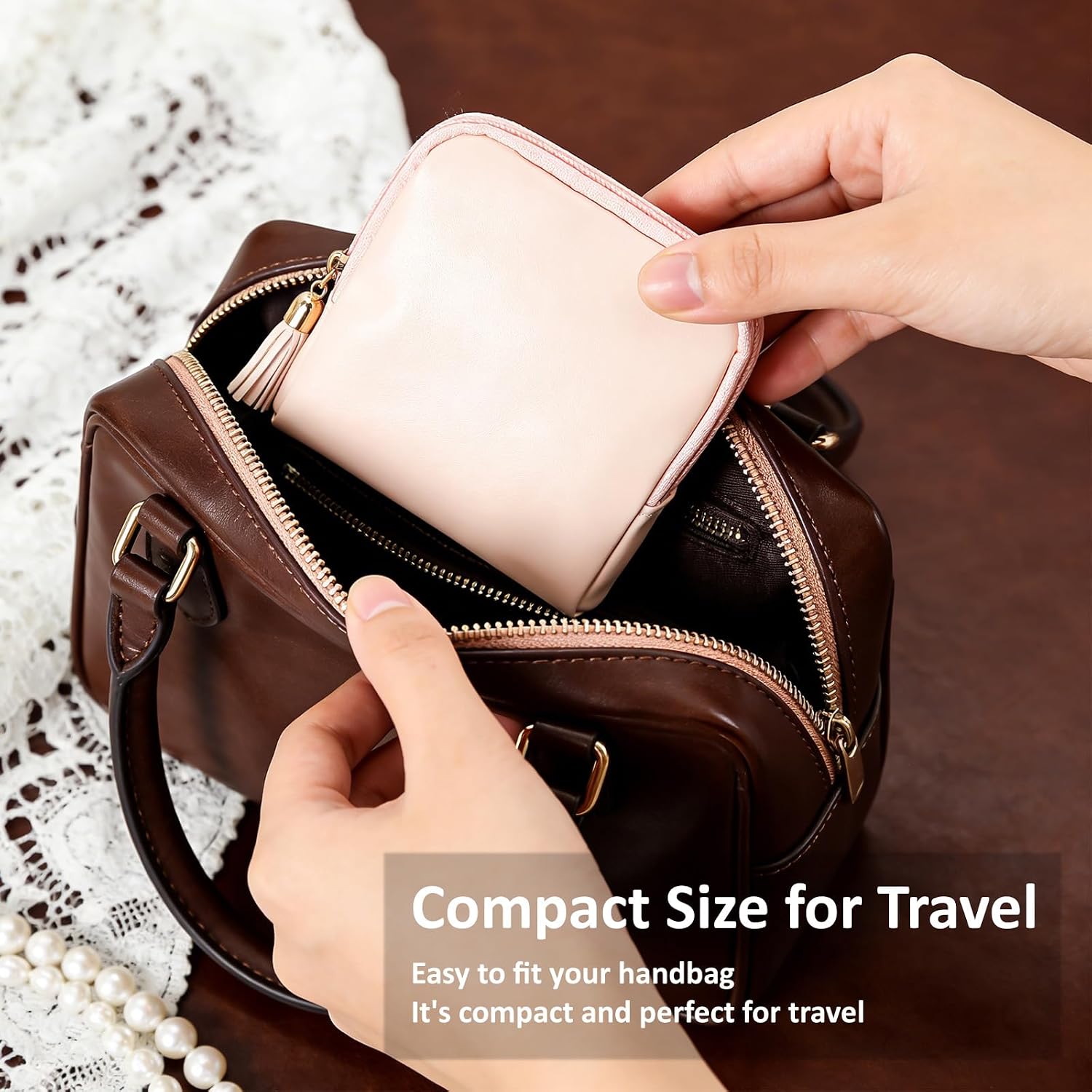 shunmei Mini Travel Jewelry Bag, Small Travel Jewelry Case with Zipper, Portable Velvet Jewelry Pouches for Necklaces, Earrings, Rings, Bracelets,Travel Essentials Gifts for Women Girls(Blush)
