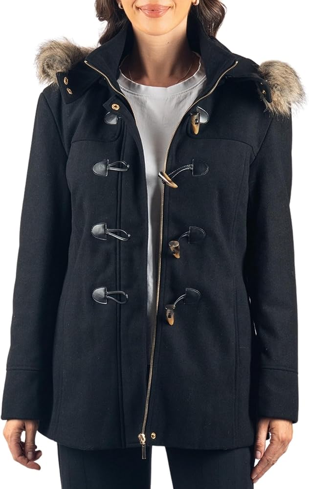 Amazon.com: Alpine Swiss Duffy Womens Black Wool Coat Fur Trim