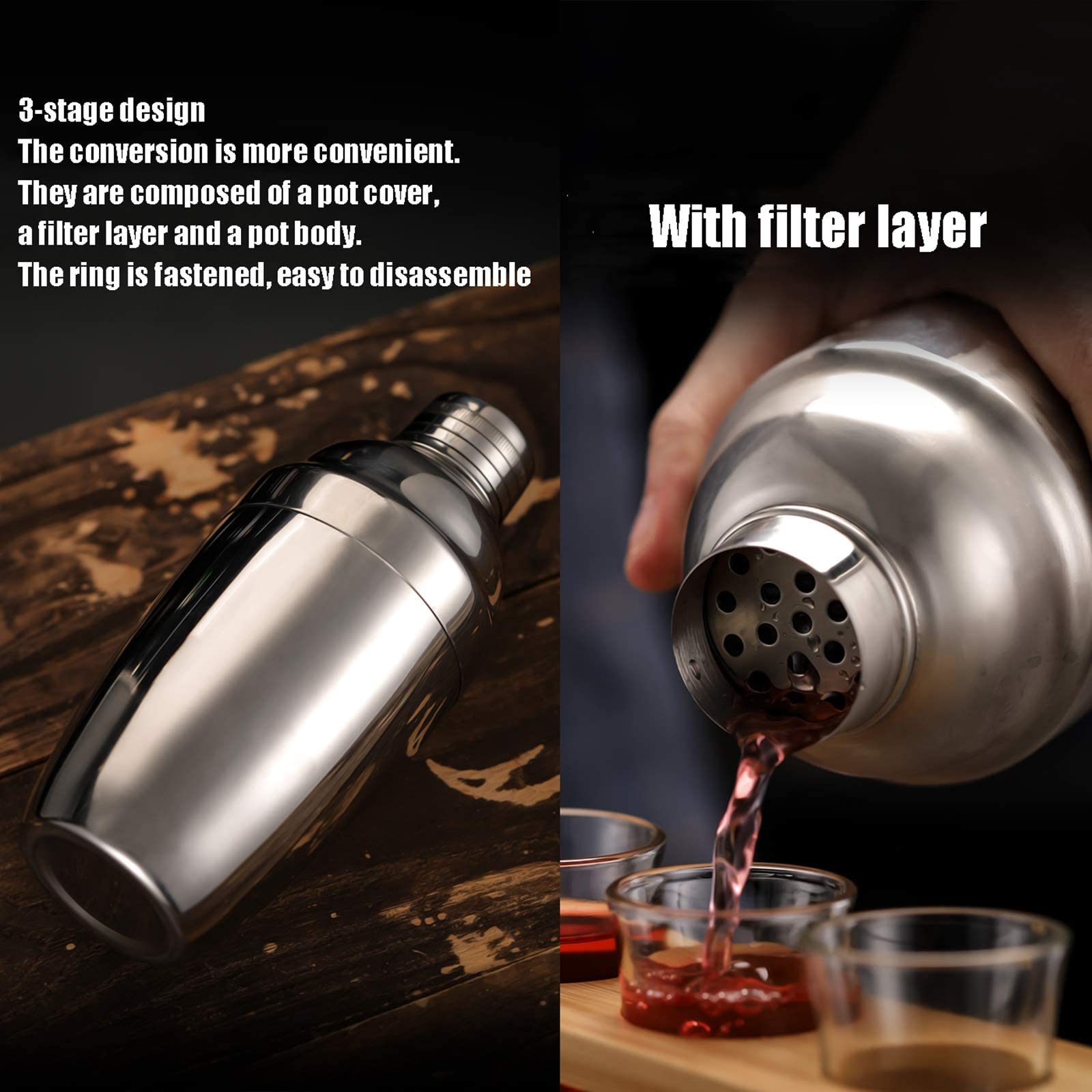 Coctelera Juego de coctelera Juego de coctelera con soporte, Juego de barra para mezclar bebidas - Coctelera de Martini, Jigger, Colador, Cuchara mezcladora de barra, Pinzas, Abrebotellas, El mej