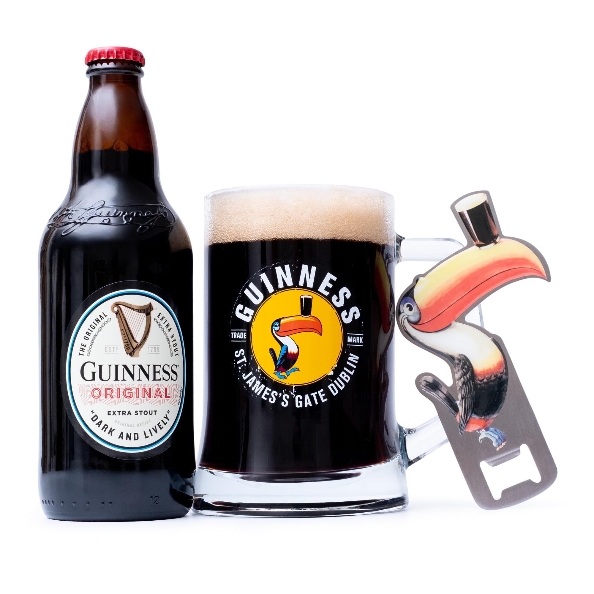 Guinness Gifts for Men, Beer Gift Set - Official Guinness Extra Stout 500ml, Tankard Glass & Toucan Bottle Opener - Alcohol Gift Sets for Men, Boyfriend, Dad Gifts, Birthday, Stocking, Christmas