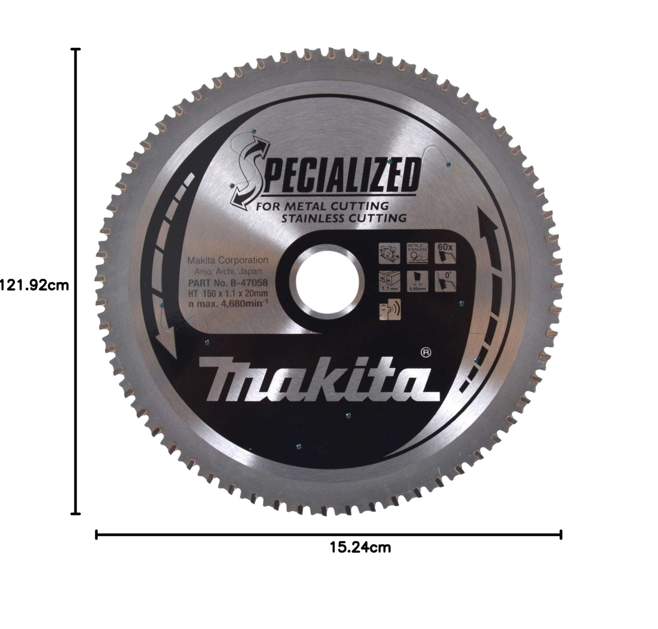 Makita B-47058 Lama Sega Circolare T.C.T. 150x20mm 60T Metallo Acciaio