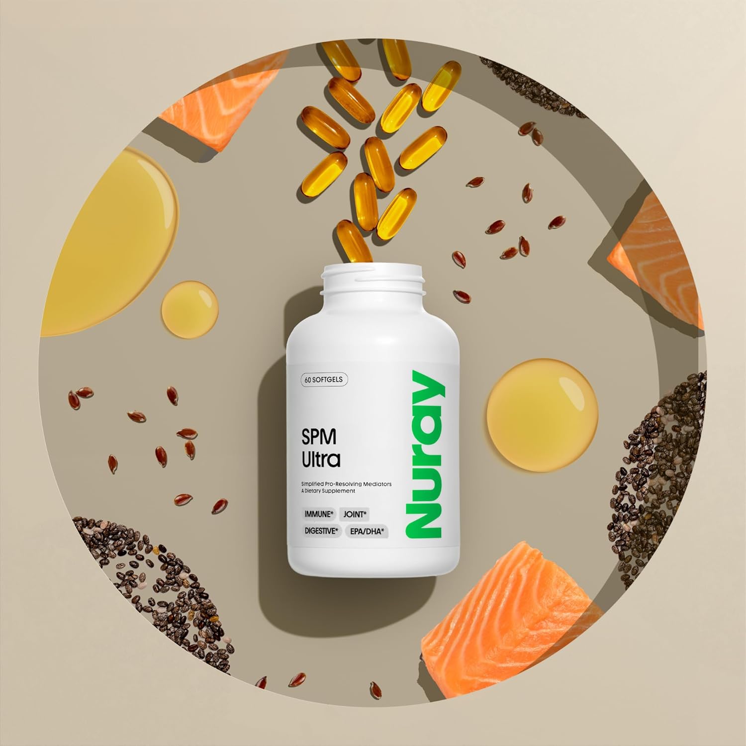 Nuray Pro-Resolving Mediators (SPM's) with Omega 3, Cod Liver Oil for Digestive Health & Immune Support, DHA, EPA, DPA, Gluten- Free, 60 Vegetarian Softgels - Image 3