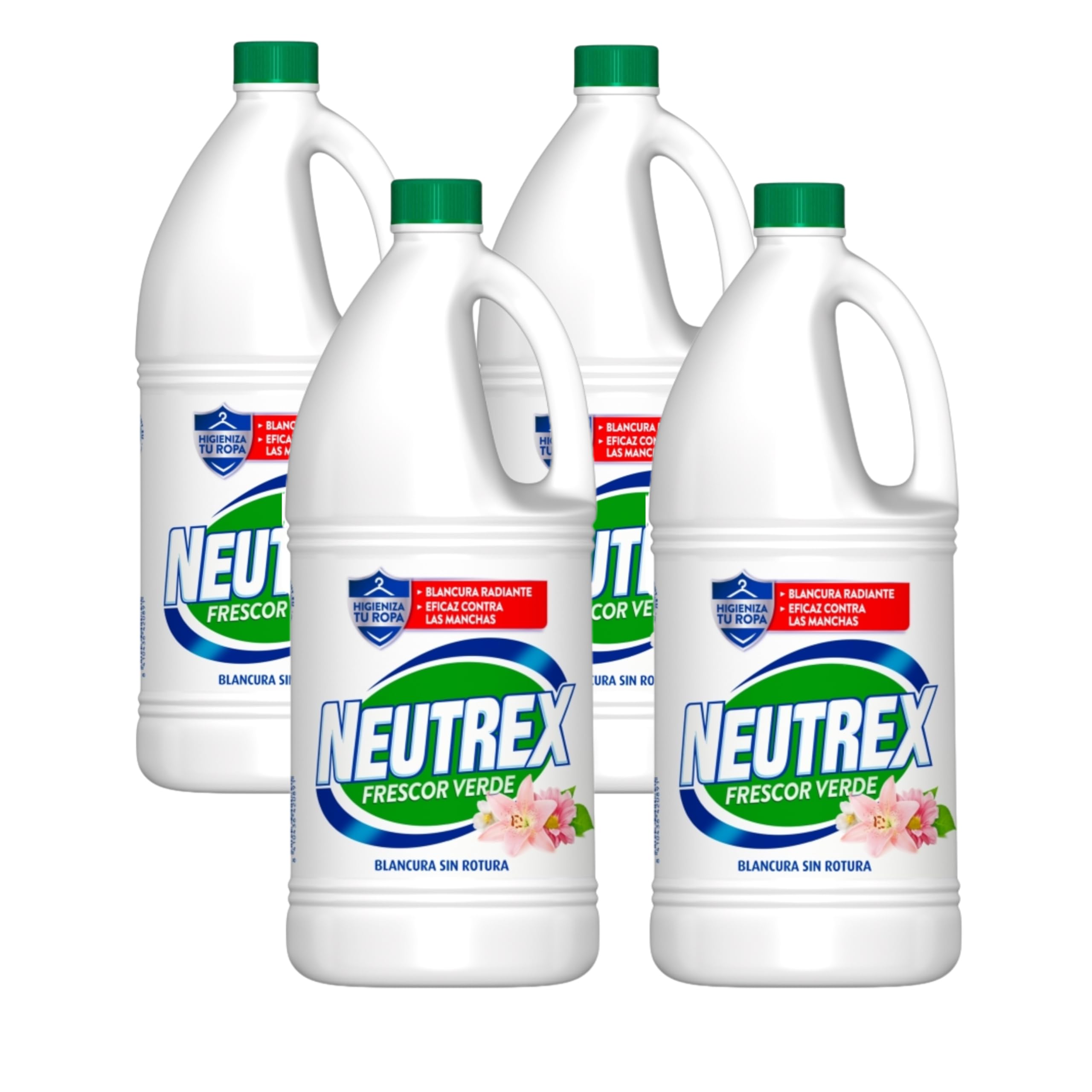 PoliChollo Neutrex Lejía Frescor Verde 1900 ml - Pack Ahorro de 4 - Desinfectante Potente con Aroma Fresco, Ideal para Ropa y Limpieza del Hogar, Eficaz contra Manchas y Bacterias