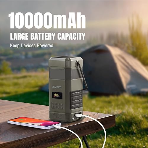 Miniatura 3 de [10000 mAh impermeable] Raddy SL10 Radio de emergencia, linterna solar de campamento con manivela AM FM NOAA + SP4 4W panel solar plegable portátil