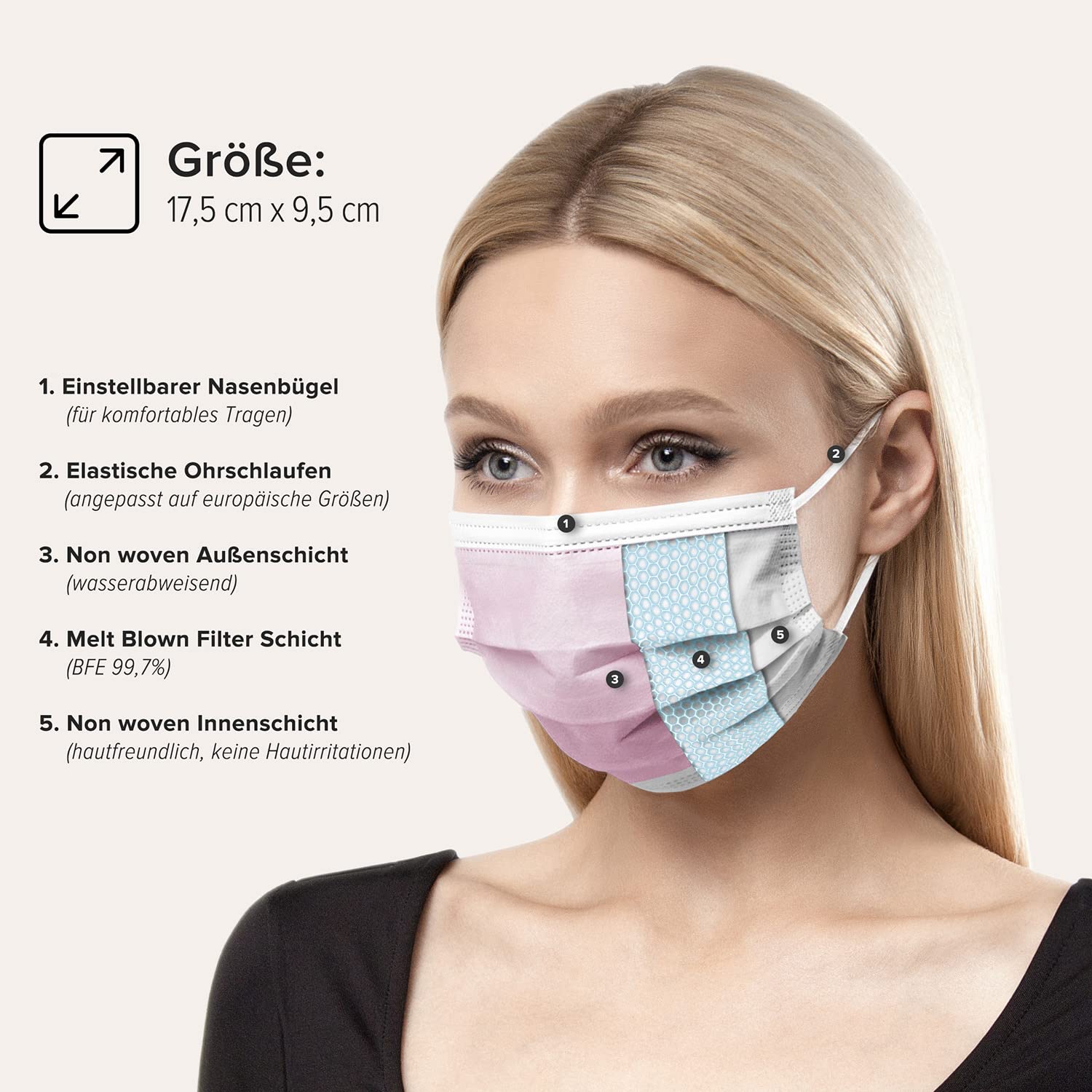 HARD Medizinisch Chirurgische Maske | Made in Germany | OP Maske TYP IIR | Zertifizierte Atemschutzmaske 3-lagig | Filtereffizienz 99,78% | Atmungsaktiv & Hautfreundlich
