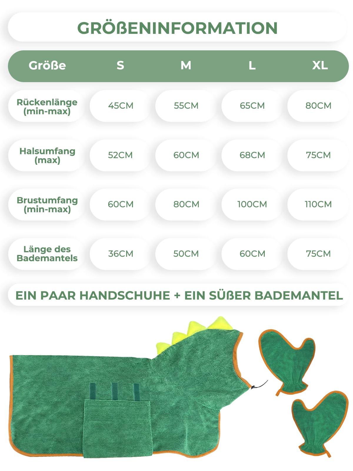 Bademantel für Hunde, Hundebademantel Aus Mikrofaser, Verstellbares Halsband Mit Klettverschluss Schnell Trocknend Badetuch für Große Mittelgroße Kleine Hunde/Katze (Grün, M)