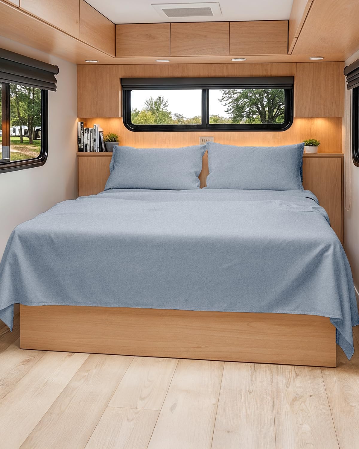 RV Short Queen Sheet Set 60 X 75 - 4 Piece RV Short Queen Bed Sheets - Soft, Breathable & Cooling - Designed for Bunks, Trailers & Campers - Fits 8” to 12" Mattress - Luxury Bedding - Heathered Blue