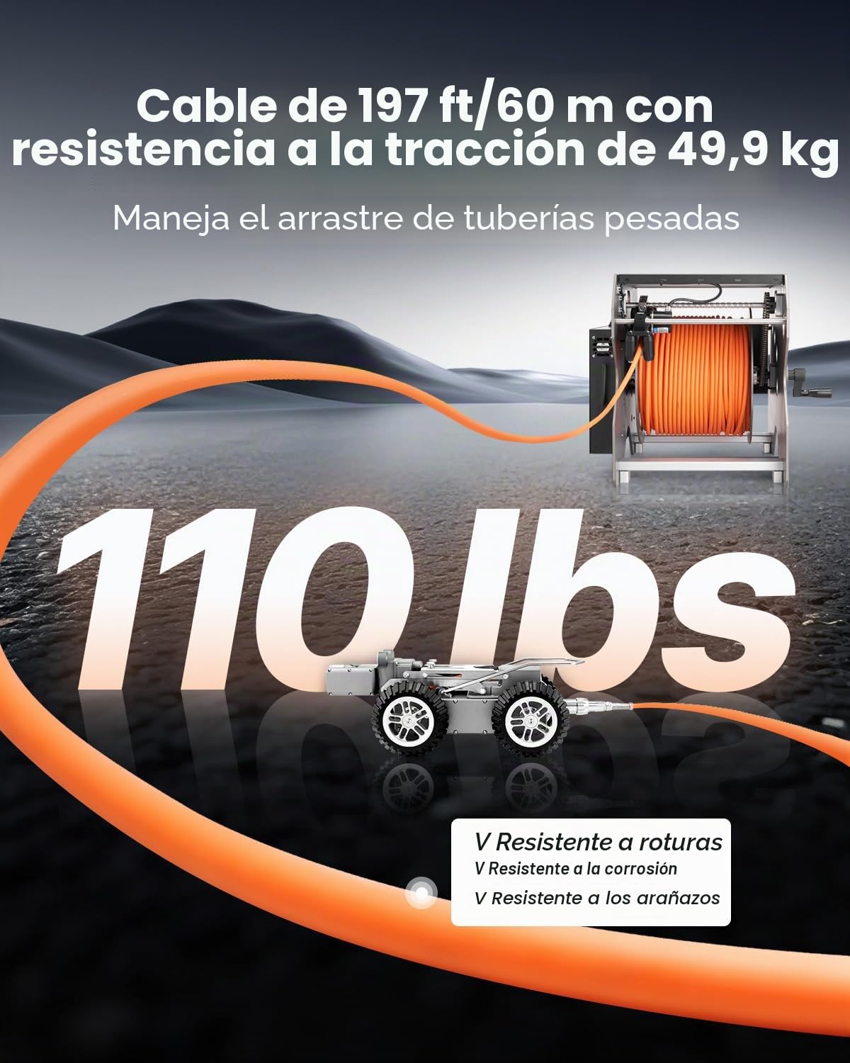 VEVOR Robot de Inspección de Tuberías de Alcantarillado, 60 m, Cámara Frontal y Trasera de 2 MP y Tableta Táctil, la de Plomería IP68 con Luces y Contador de Distancia para Tuberías Industriales