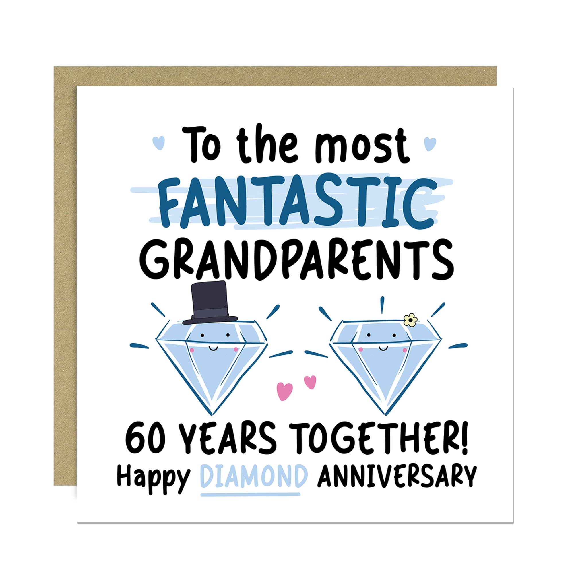 RED OCEAN Diamond Anniversary Card for Grandparents 60 Years Together Happy 60th Wedding Anniversary Cards for Nanny Grandad Grandma Square Card With Envelope